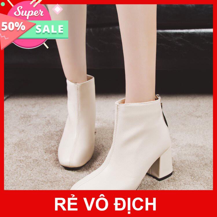 BH 6 tháng_Boot cổ ngắn cao ấp khóa sau gót vuông 7cm