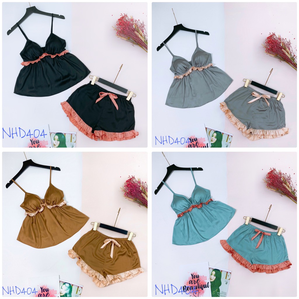 [FREESHIP 50K] Bộ Mặc Nhà Nhistore -Bộ Quần Ngắn Áo 2 Dây Cúp Ngực Phối Bèo Sexy Freesize Dưới 57kg | BigBuy360 - bigbuy360.vn