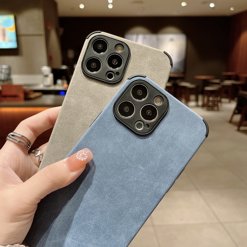 Ốp Điện Thoại Da Cừu Viền Dẻo Màu Trơn Kiểu Cổ Điển Cho iP G / 8G 7P / 8P X / XS XR XS MAX 11 11PRO 11PROMAX