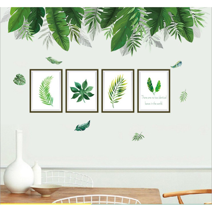 [HCM] Decal dán tường phòng khách combo xanh, sang trọng, đẹp họa tiết giàn lá 3D và dương sĩ AmyShop