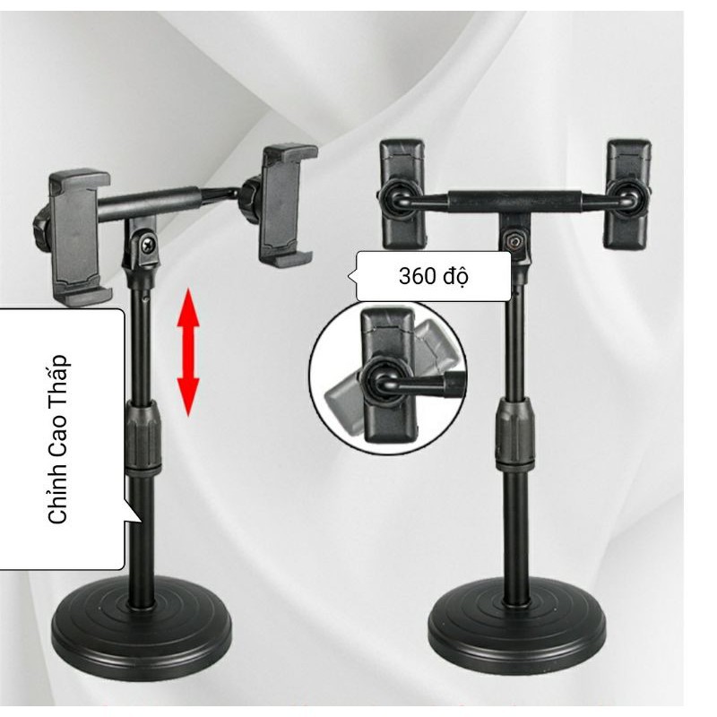 [Mã 2404EL10K giảm 10K đơn 20K] Giá đỡ điện thoại, giá kẹp 2 điện thoại để bàn. Dùng livestream chuyên nghiệp giá rẻ