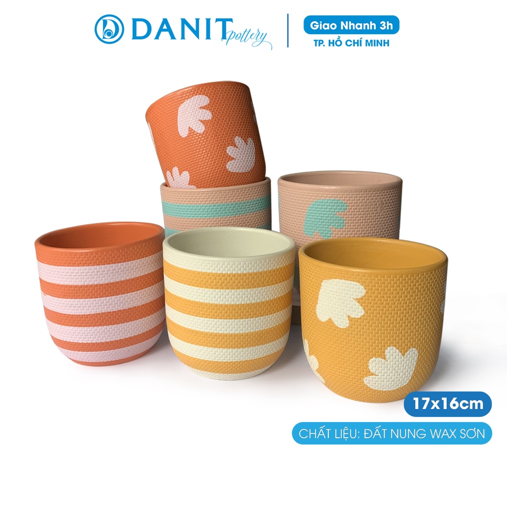 Chậu trồng cây đất nung wax sơn 17cm hình trứng trồng cây cảnh, trồng sen đá, chậu trang trí ban công Danit Pottery