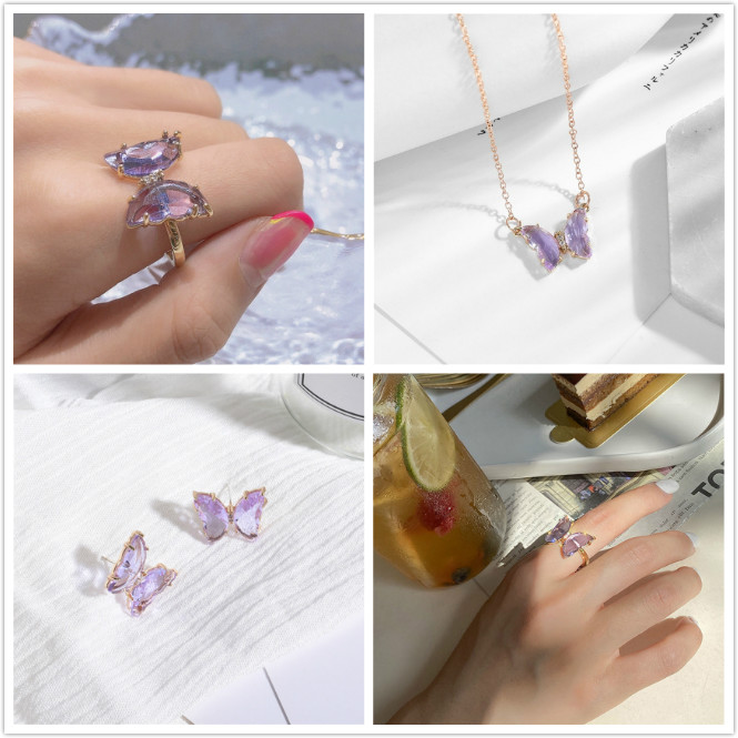 Cod Qipin Bộ Trang Sức Hợp Kim Hình Bướm Đính Đá Sang Trọng