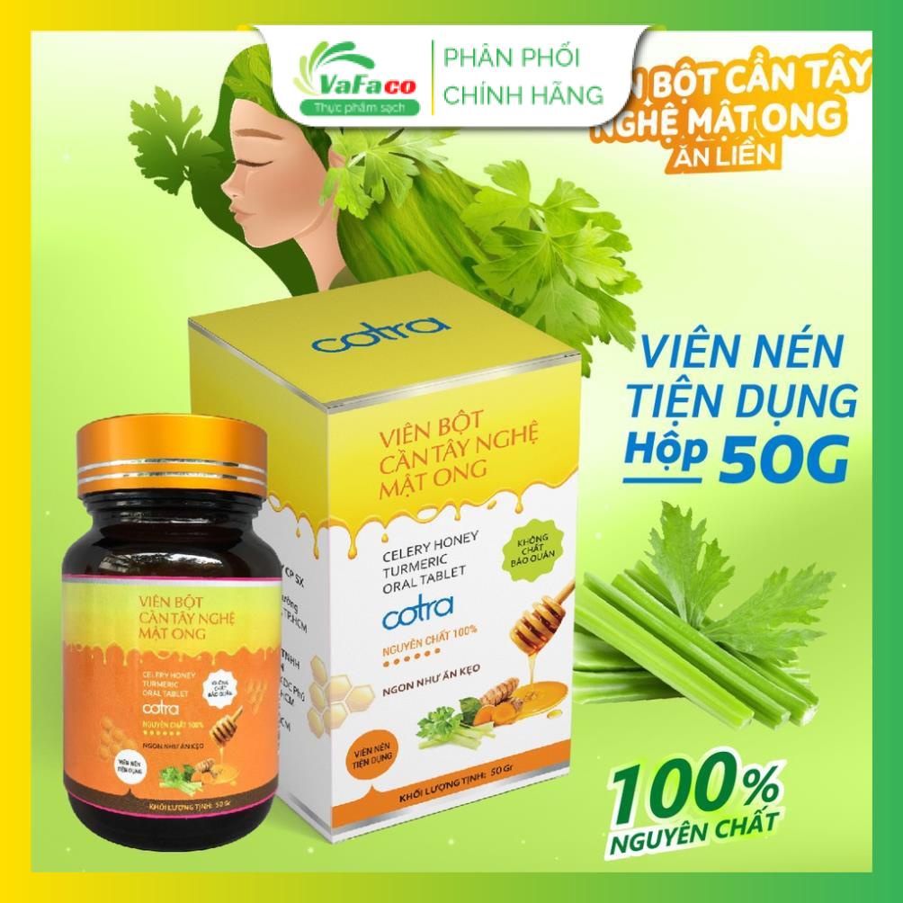 Viên bột cần tây nghệ mật ong nguyên chất sấy lạnh Cotra (Hộp 50g) giảm cân an toàn, tái tạo và trắng da, detox cơ thể