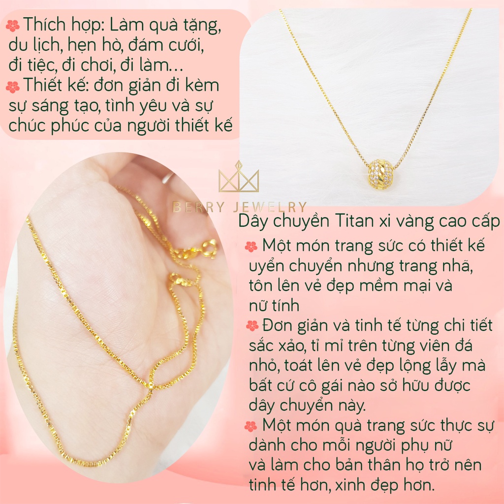 Dây Chuyền Nữ Mặt Cầu Charm Vân Vàng Đính Đá Lấp Lánh, Vòng Cổ Dây Mì HẠT Cao Cấp | Berry Jewelry