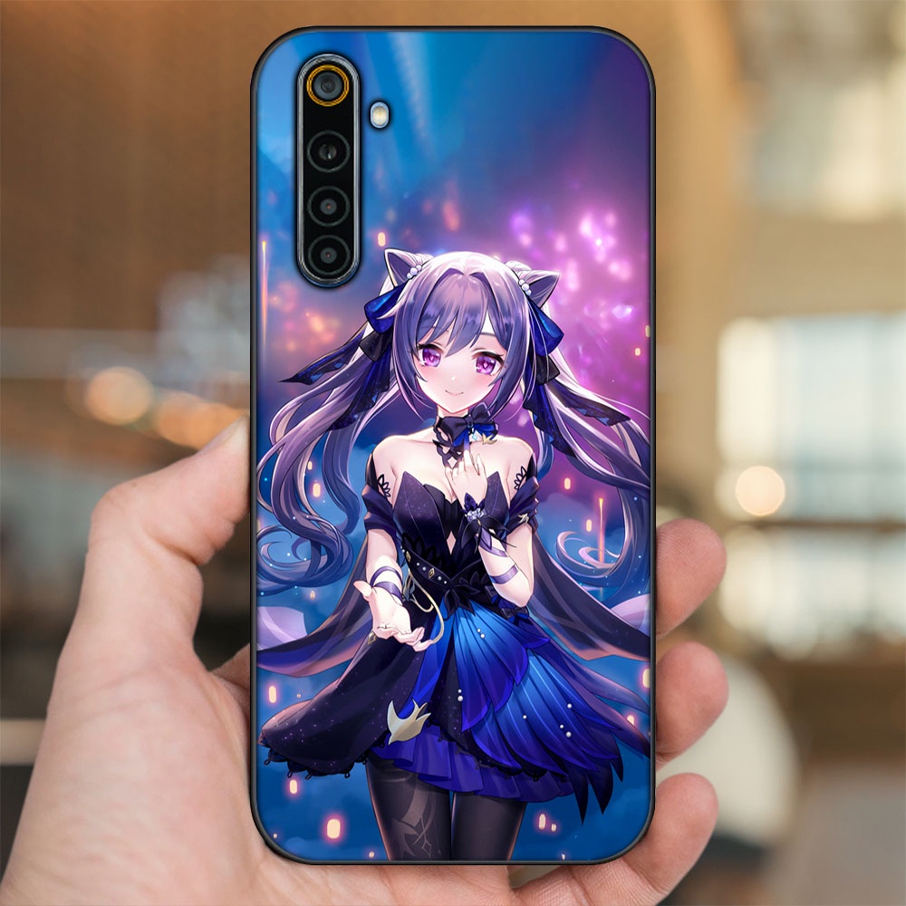 Ốp lưng Realme 6, 6 Pro viền đen in hình Keqing Genshin Impact