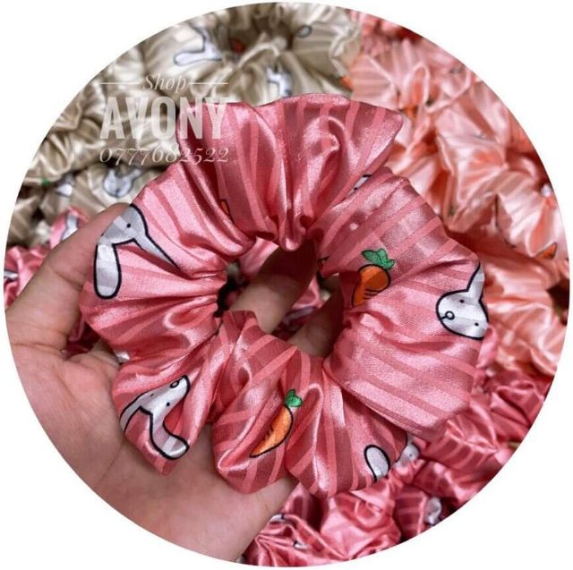 Cột tóc vải carrot và thỏ Scrunchies màu