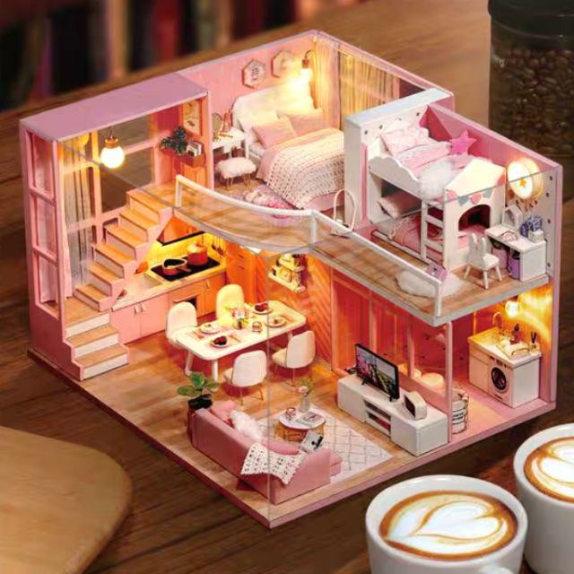 XẢ HÀNG MÔ HÌNH nhà gỗ DIY - Pink For Life L026 ( TẶNG KEO )