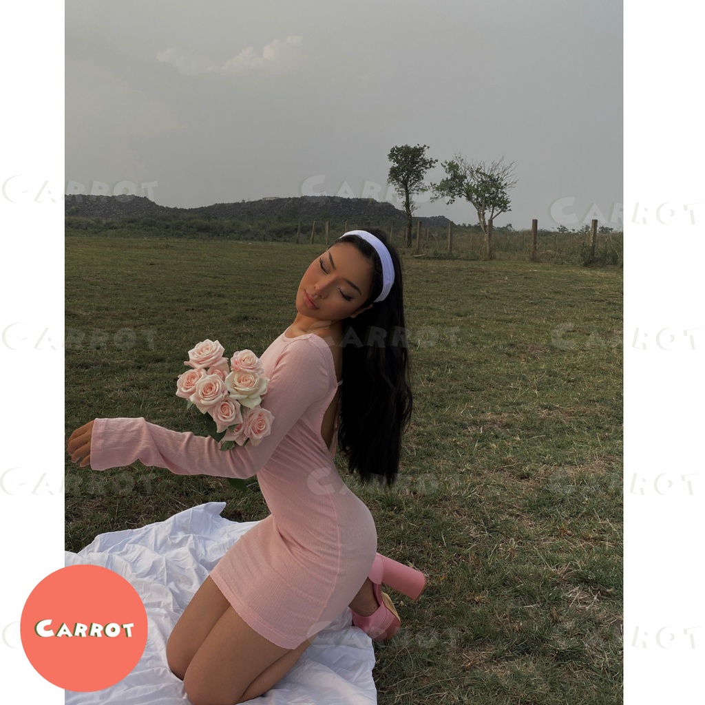 Đầm body hở lưng sexy váy ôm hồng sang chảnh cá tính khoét lưng tay dài thun co giãn tốt đi chơi carrotxinhdep- (11) | BigBuy360 - bigbuy360.vn