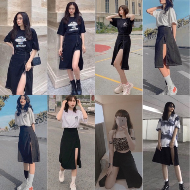 Chân váy Hyon Skirt hack chân siêu dài - dáng váy suông dễ mix sau lưng phối chun co giãn kèm ảnh thật