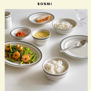 Set tô đĩa sứ vintage viền xanh bơ, chất liệu sứ cao cấp phong cách decor Hàn Quốc Bonmi Decor