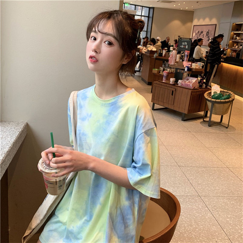 IELGY Áo Thun Tay Ngắn Cổ Tròn Dáng Rộng Thời Trang Phong Cách Hàn Quốc Cho Nữ