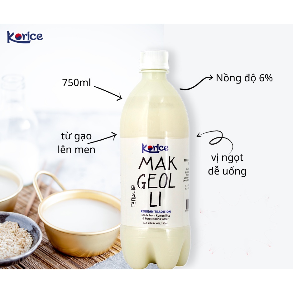 Nước gạo lên men Korice Makgeolli 6% - Chai 750ml - Thức uống truyền thống nhập khẩu Hàn Quốc