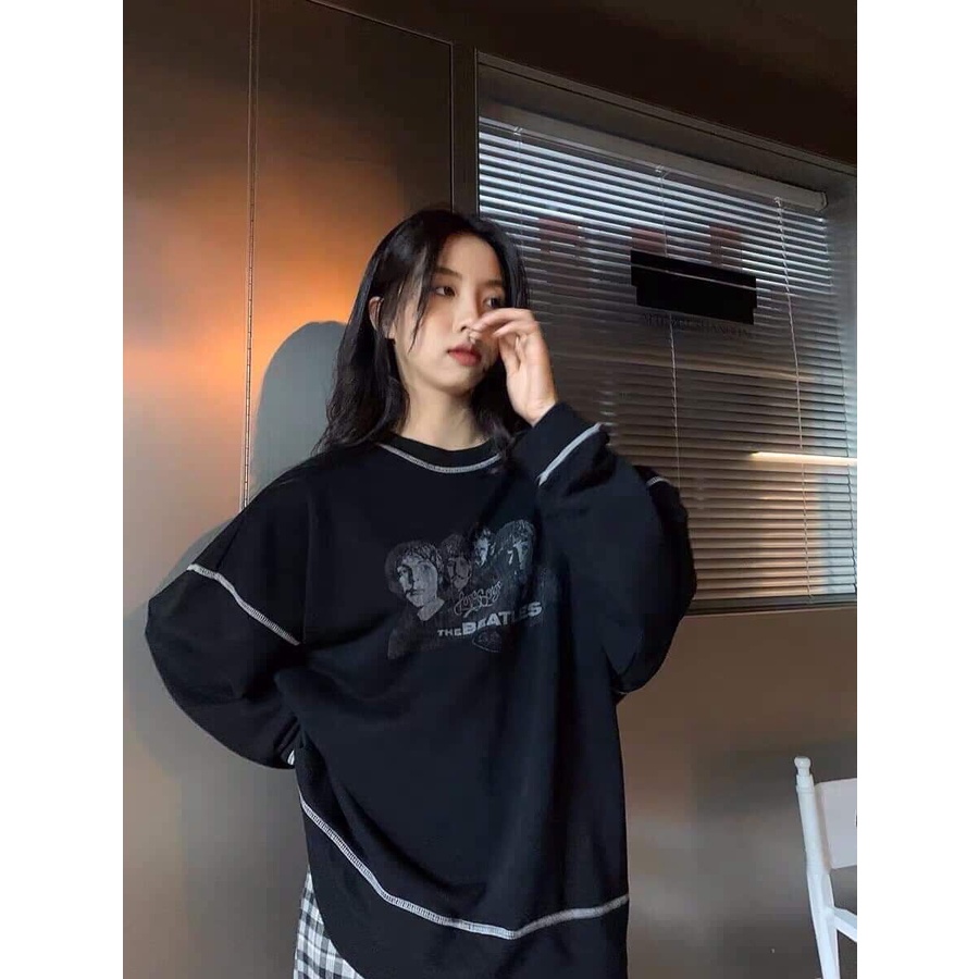 Áo Sweater Nỉ Cổ Tròn Chỉ Nổi  Form Rộng Họa Tiết Hình Người