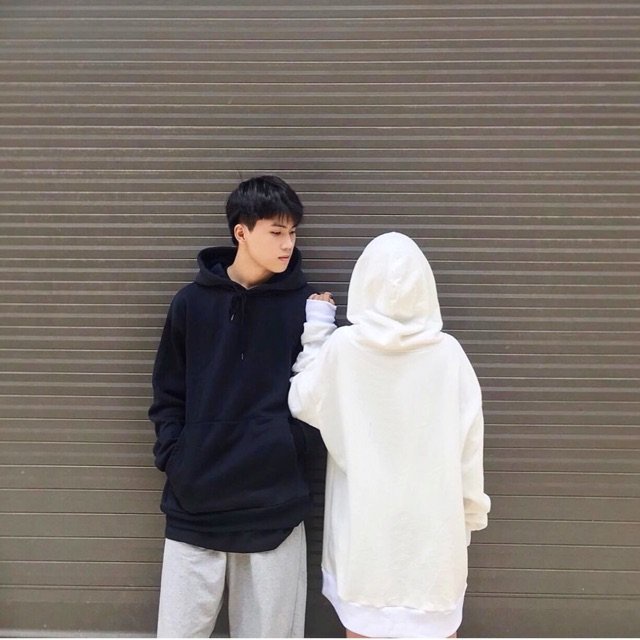 Áo Hoodie Nỉ Trơn Nam Nữ Unisex Form Rộng Đen Trắng I'm Basic