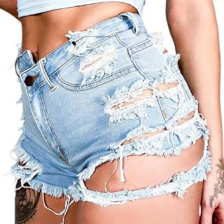 ✦Ld-quần Short Denim rách dành cho nữ, Quần jean ngắn khổ sở Mid Rise Frayed Raw Hem