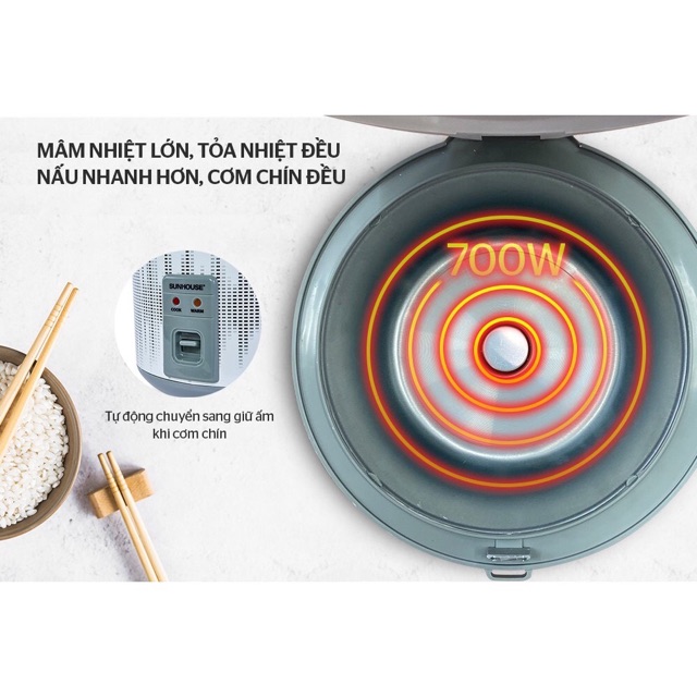 Nồi cơm điện 1,8L Sunhouse chính hãng SHD8601 | BigBuy360 - bigbuy360.vn