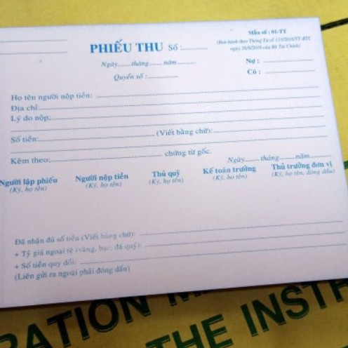 Phiếu thu 2 liên khổ 13cm x 19cm