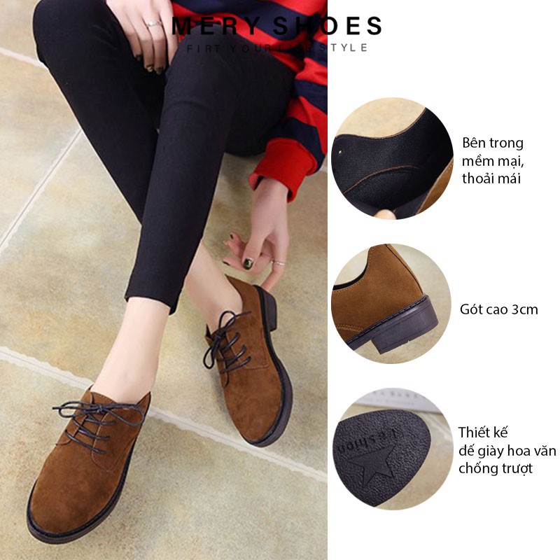 Giày Oxford Nữ Da Lộn Đế Cao 3cm Cá Tính - MPS99