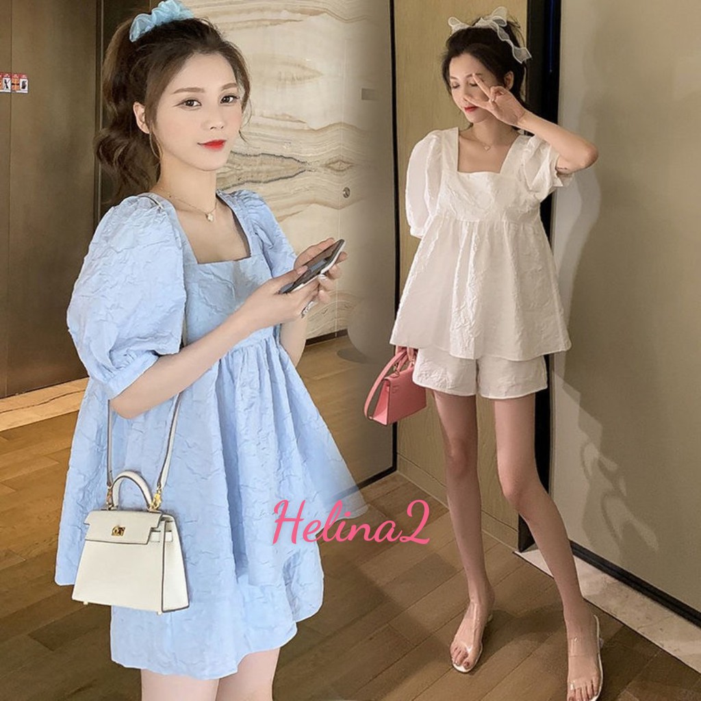 Bộ đồ bầu cộc chất đũi thoáng mát - đồ bộ bầu áo babydoll trẻ trung BĐ843