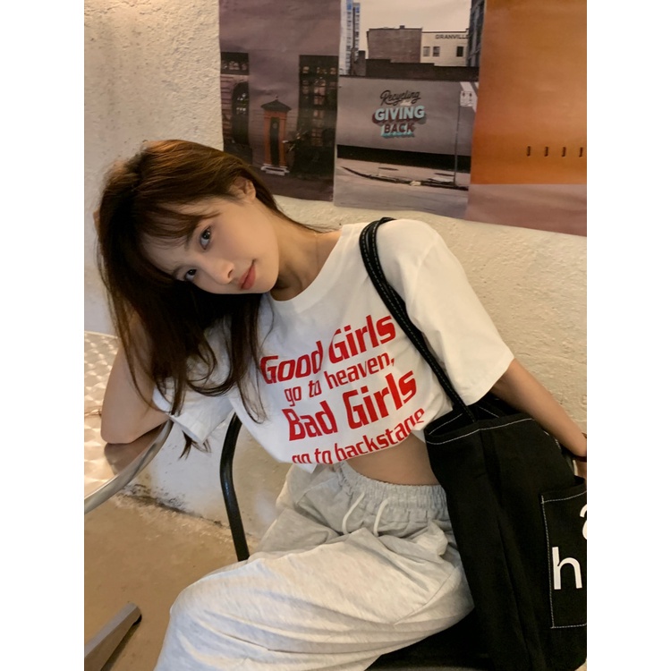 Áo thun croptop ngắn tay in chữ thời trang Hàn Quốc dành cho nữ