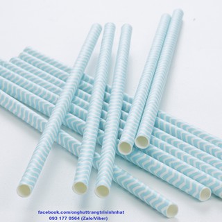 Ống hút giấy xanh da trời pastel lượn sóng, 25 ống/gói - Hàng loại 1
