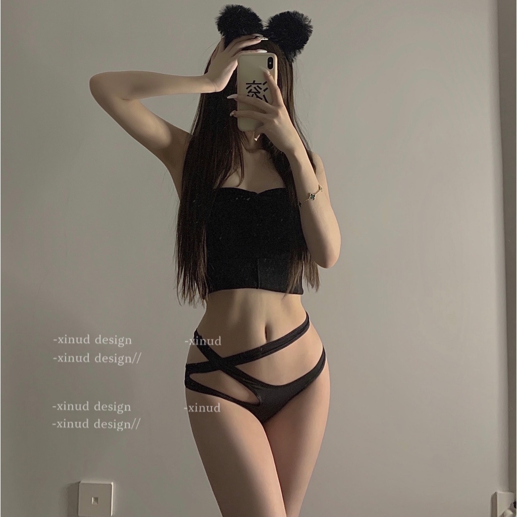 Quần lót cotton lụa lạnh lưng thấp không đường may thoáng khí màu đen gợi cảm cho nữ