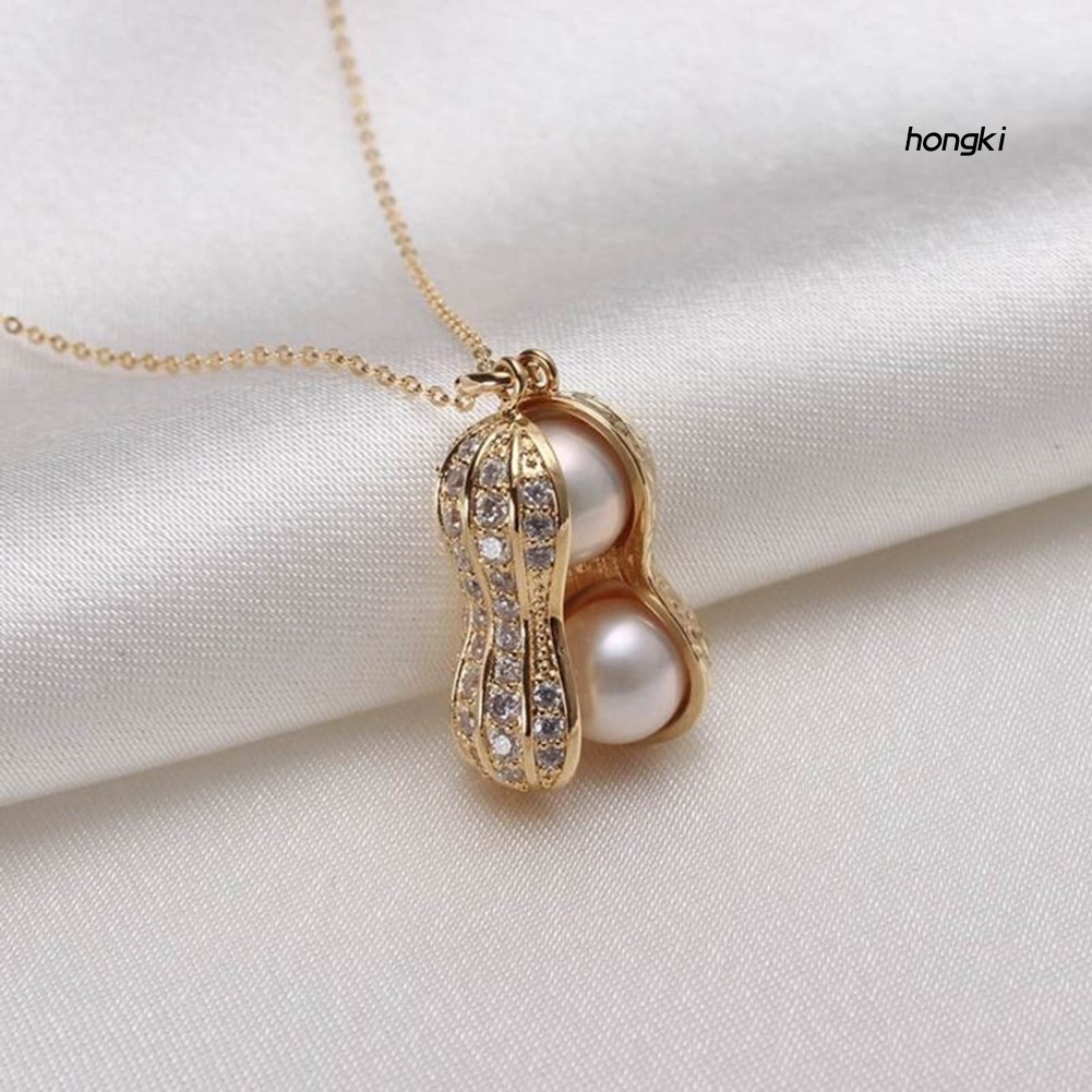 Vòng cổ Mặt Hình Hạt Đậu Phộng Đính Ngọc Trai Nhân Tạo Thời Trang Dành Cho Nữ