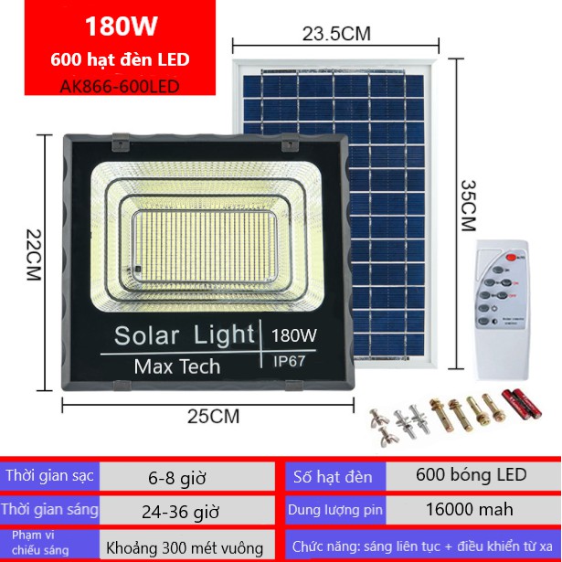 ĐÈN NĂNG LƯỢNG MẶT TRỜI🔅ĐÈN LED MAX TECH  45W - 60W - 80W - 100W - 180W SOLAR LIGHT - ĐIỀU KHIỂN TỪ XA - D1060