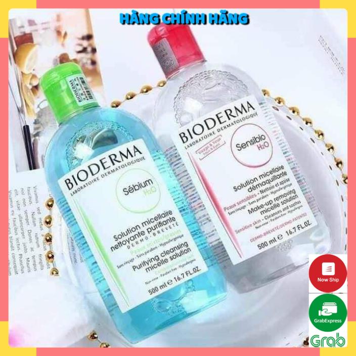 Nước Tẩy Trang Bioderma Pháp H2O 500ml xanh - hồng chính hãng chuẩn(Nắp Nhấn)