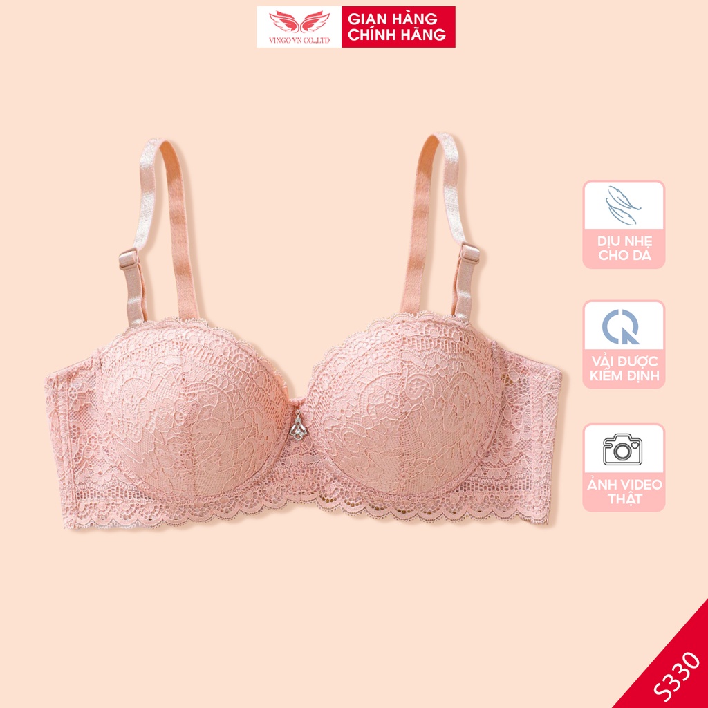 Áo ngực có gọng mút mỏng nâng ngực tạo khe VINGO chất cotton thấm hút phối ren cao cấp chống chảy xệ S330 VNGO