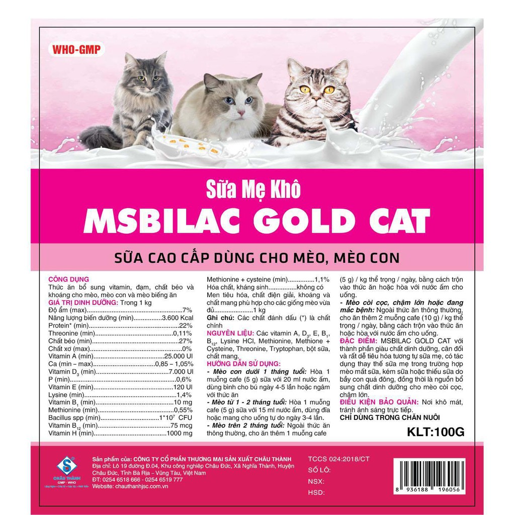 Sữa Mẹ Khô Cho Mèo - Msbilac Gold Cat 100gr