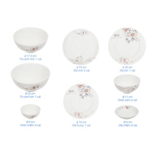 BỘ TÔ CHÉN DĨA SỨ MINH CHÂU 28 MÓN BQ28