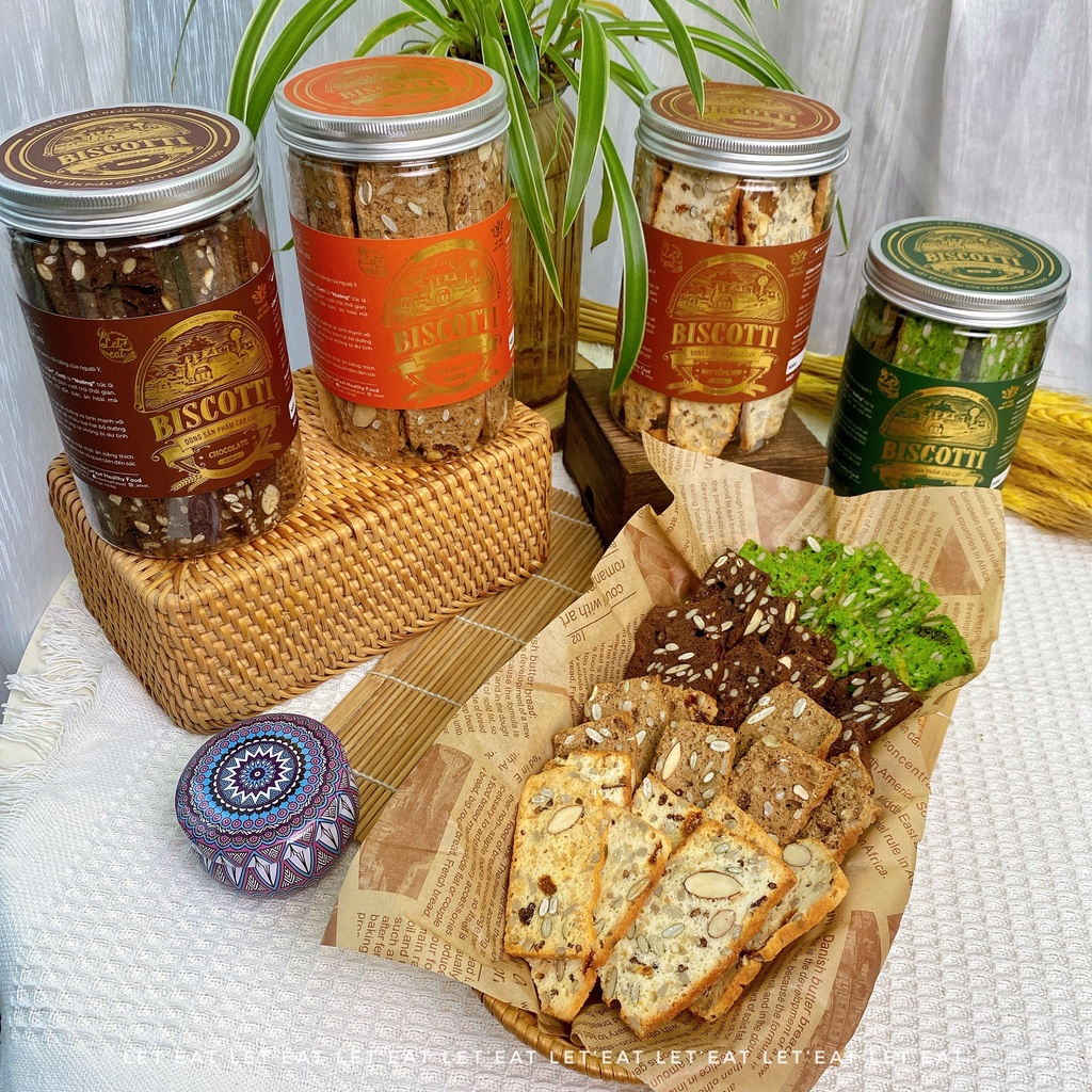 Bánh Biscotti Nguyên Cám Cao Cấp Siêu Hạt Không đường, Dành cho người ăn kiêng, giảm cân, Size 250gr