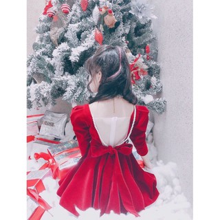 Xả Váy nhung đỏ V cho bé gái