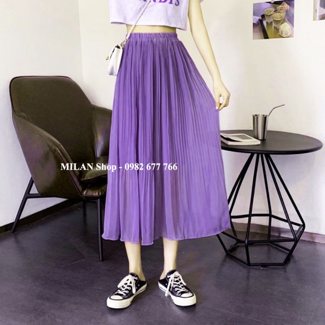 Chân váy voan dập ly dài qua gối hot trend | BigBuy360 - bigbuy360.vn