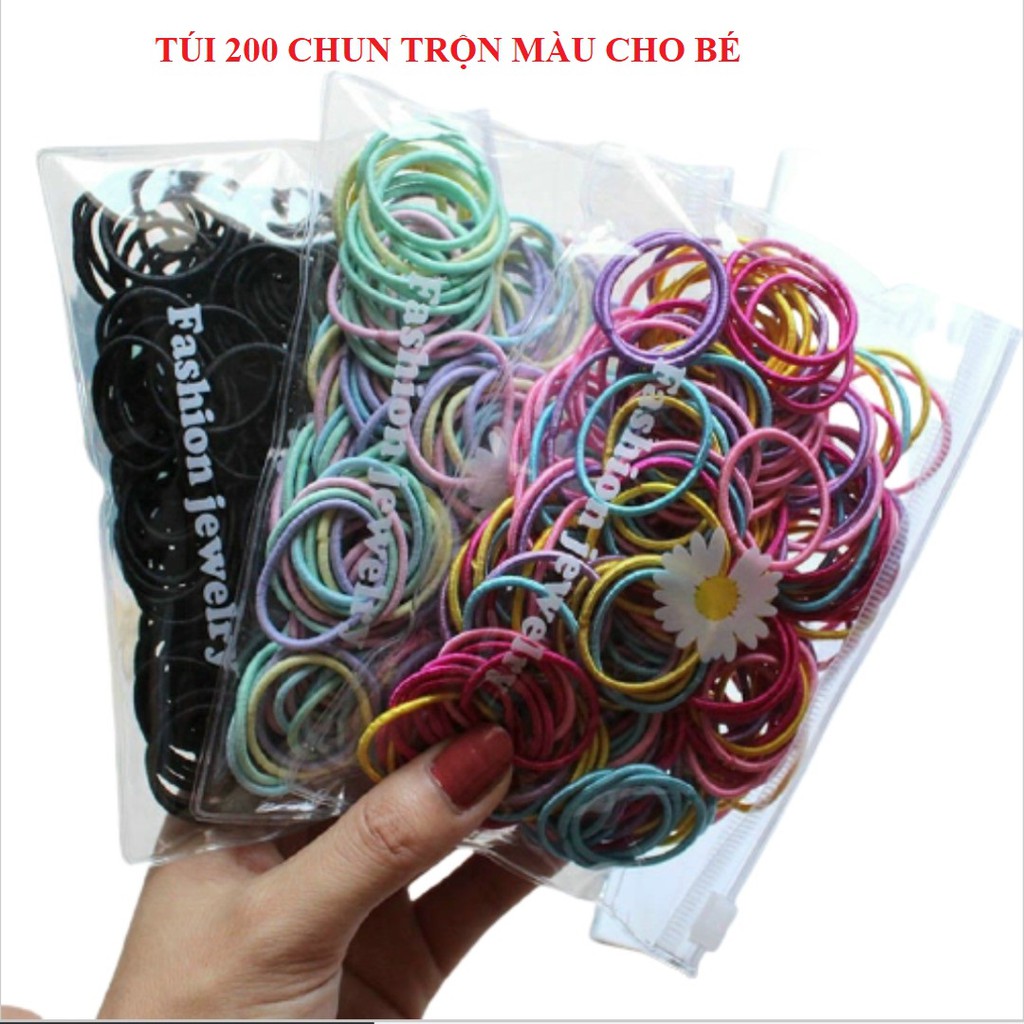 Sét 100 chun buộc tóc trộn màu cho bé