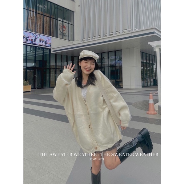 (Ảnh thật) Áo khoác cardigan len chất dày oversize thêu P the.sweaterweather TSW | BigBuy360 - bigbuy360.vn