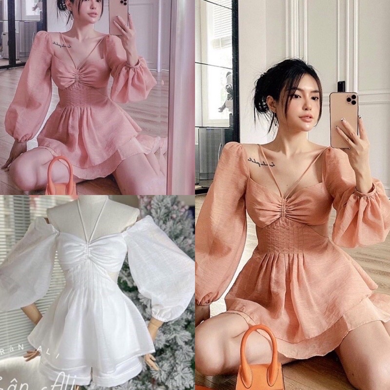 246 Set áo peplum rớt vai rút ngực + short ( Có Mút Ngực ) APPLE_BOM