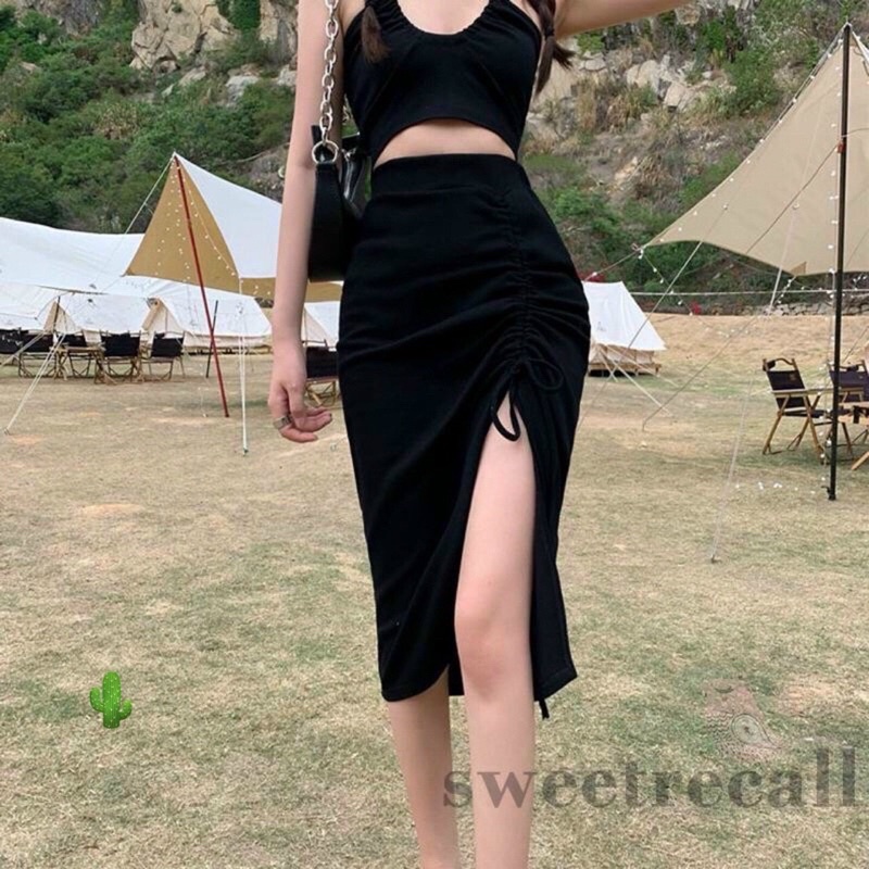 Chân váy rút dây cao sẻ tà sexy dáng dài ôm body