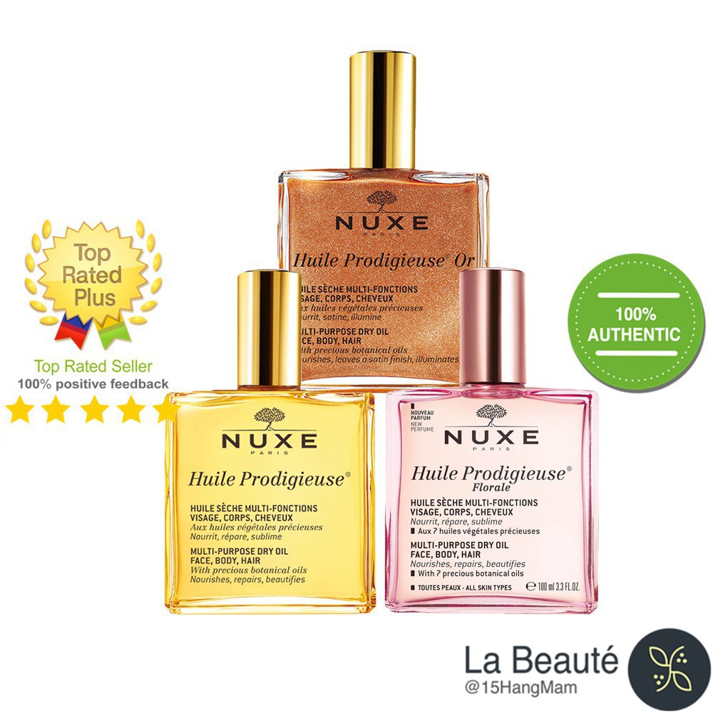 Nuxe Huile Prodigigieuse, Or, Florale - Dầu Khô Đa Năng Không Nhũ, Có Nhũ, Hương Hoa (50ml ~ 100ml)