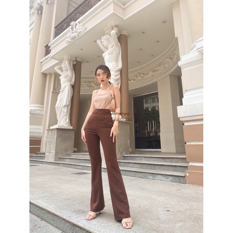 QUẦN ỐNG LOE LƯNG CAO CHẤT THUN UMI, MÀU NÂU TÂY | BigBuy360 - bigbuy360.vn