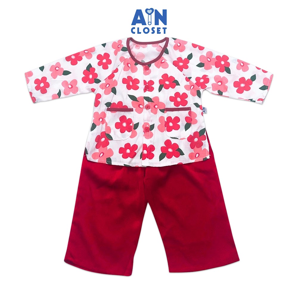 Bộ quần áo bà ba dài bé gái họa tiết Hoa Yến thảo quần lụa đỏ AICDBGUFJWG6 AIN Closet