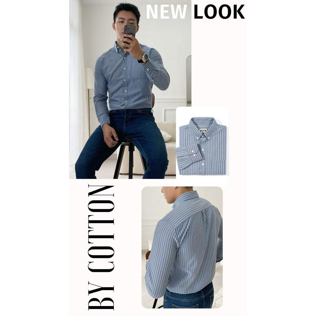 Áo Sơ Mi Nam Dài Tay Xám Tro Phối Sọc BY COTTON Ash Stripes Oxford