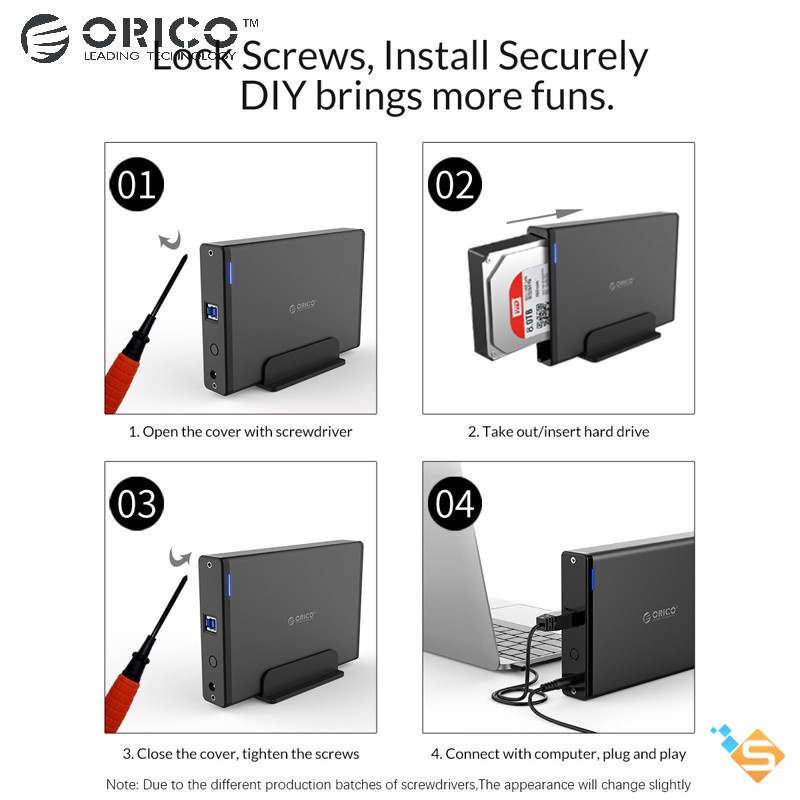Hộp Đựng Ổ Cứng ORICO 7688U3/ 7688C3 USB 3.0 Type-C SATA 3.0 3.5" 12V2A 16TB Cho HDD SSD - Bảo Hành Chính Hãng 1 Năm