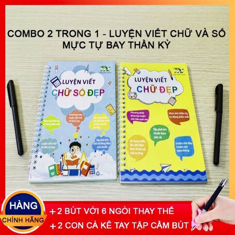 Combo 2 Quyển Luyện Viết Chữ Và Số Đẹp Chuẩn Tiếng Việt Cho Bé, Tặng Kèm Bộ Bút Thông Minh