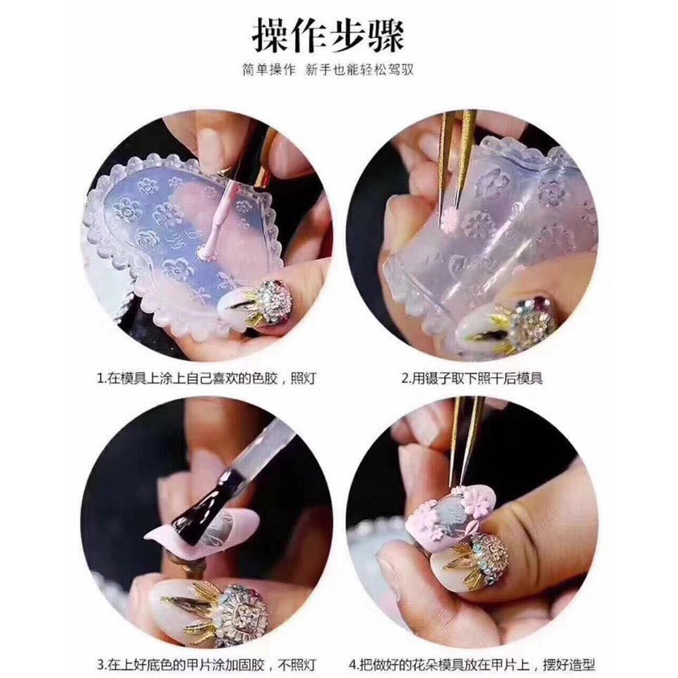 Khuôn silicon nail, khuôn gấu nail, khuôn nơ ,trái tim, hoa