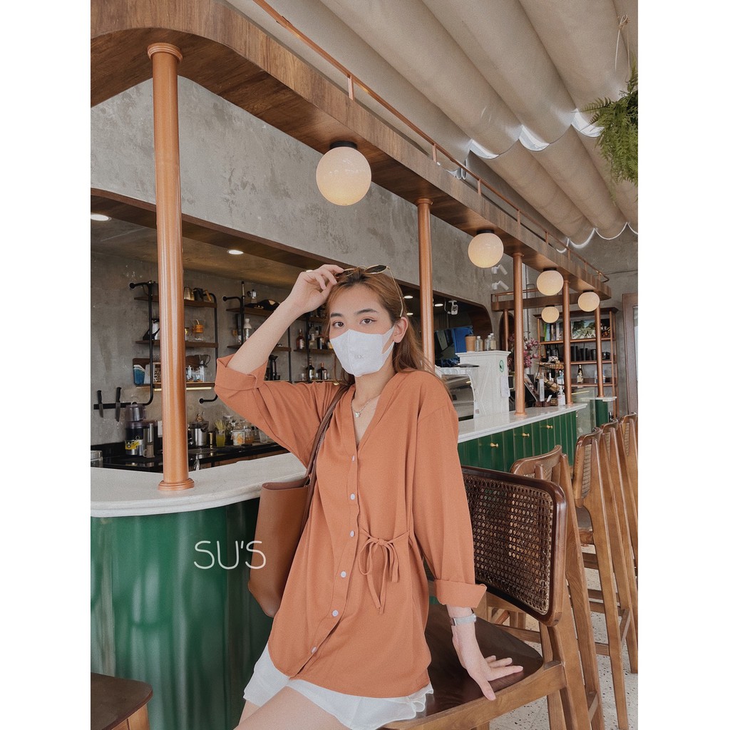 Áo sơ mi cổ tàu nơ buộc eo A1813 SUSTORE