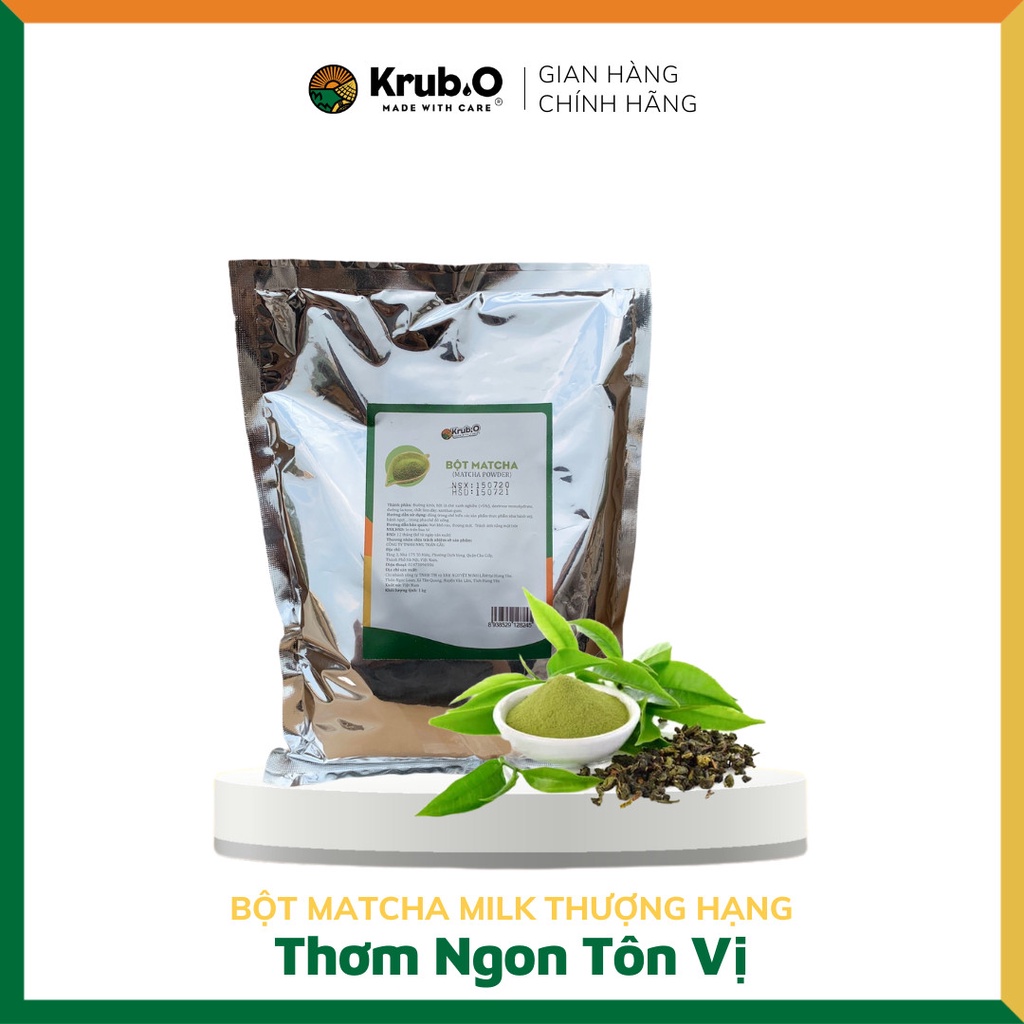 Bột Matcha Powder gói 1kg - Pha trà sữa chuẩn ngon, matcha đá xay đậm vị - Thương hiệu Krub.O Nguồn nông sản thuần Việt