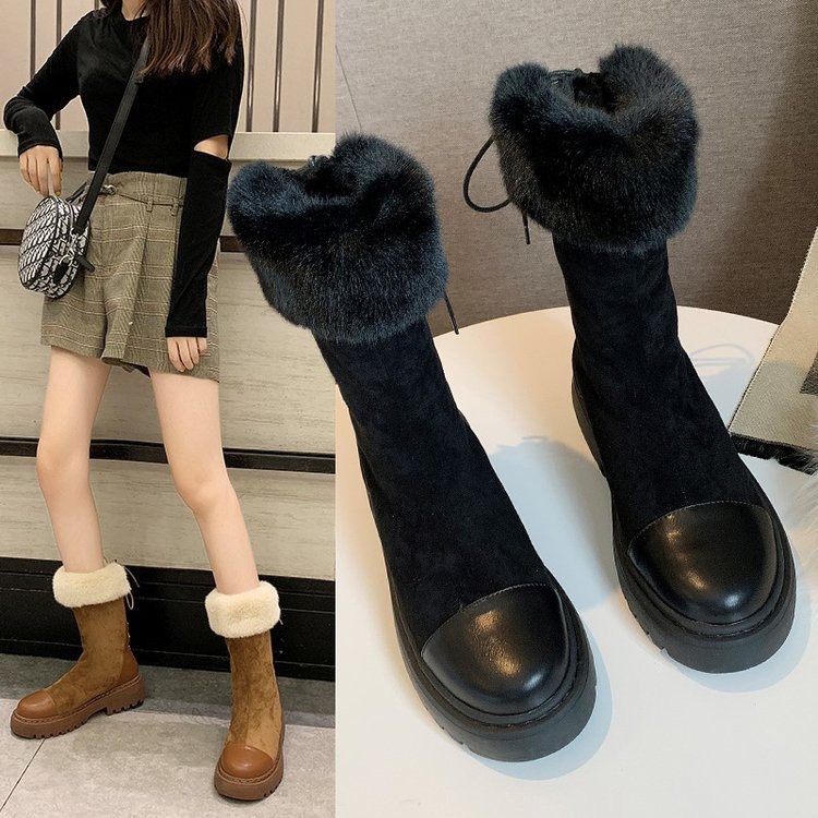 (ORDER) Boot da lộn phối da cổ lông Hàn xẻng